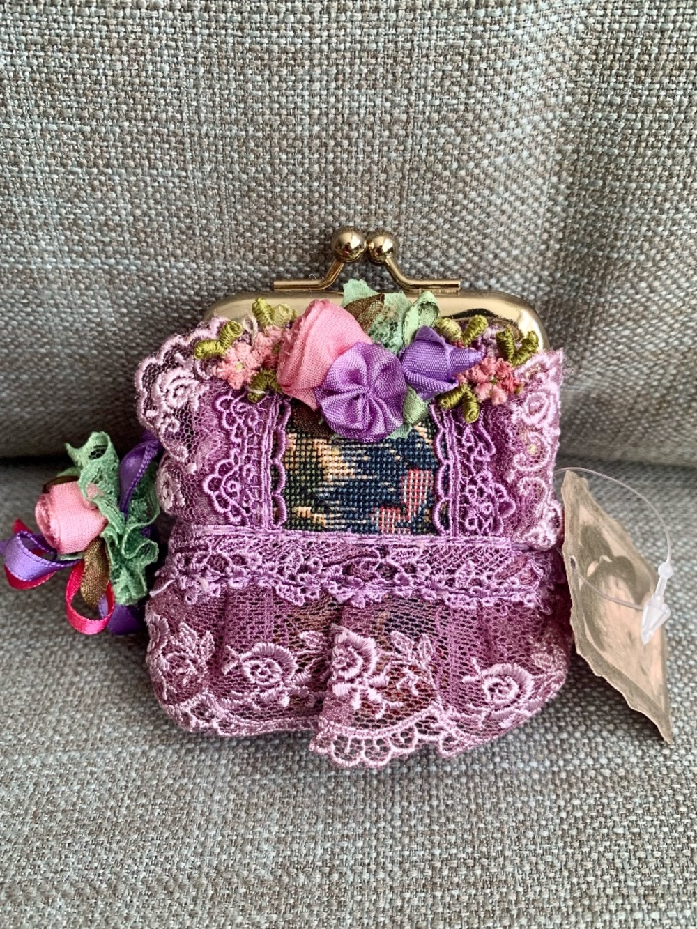 Japan Chimaki Small Handbag Bag Clip Pouch Lace Embroidered
